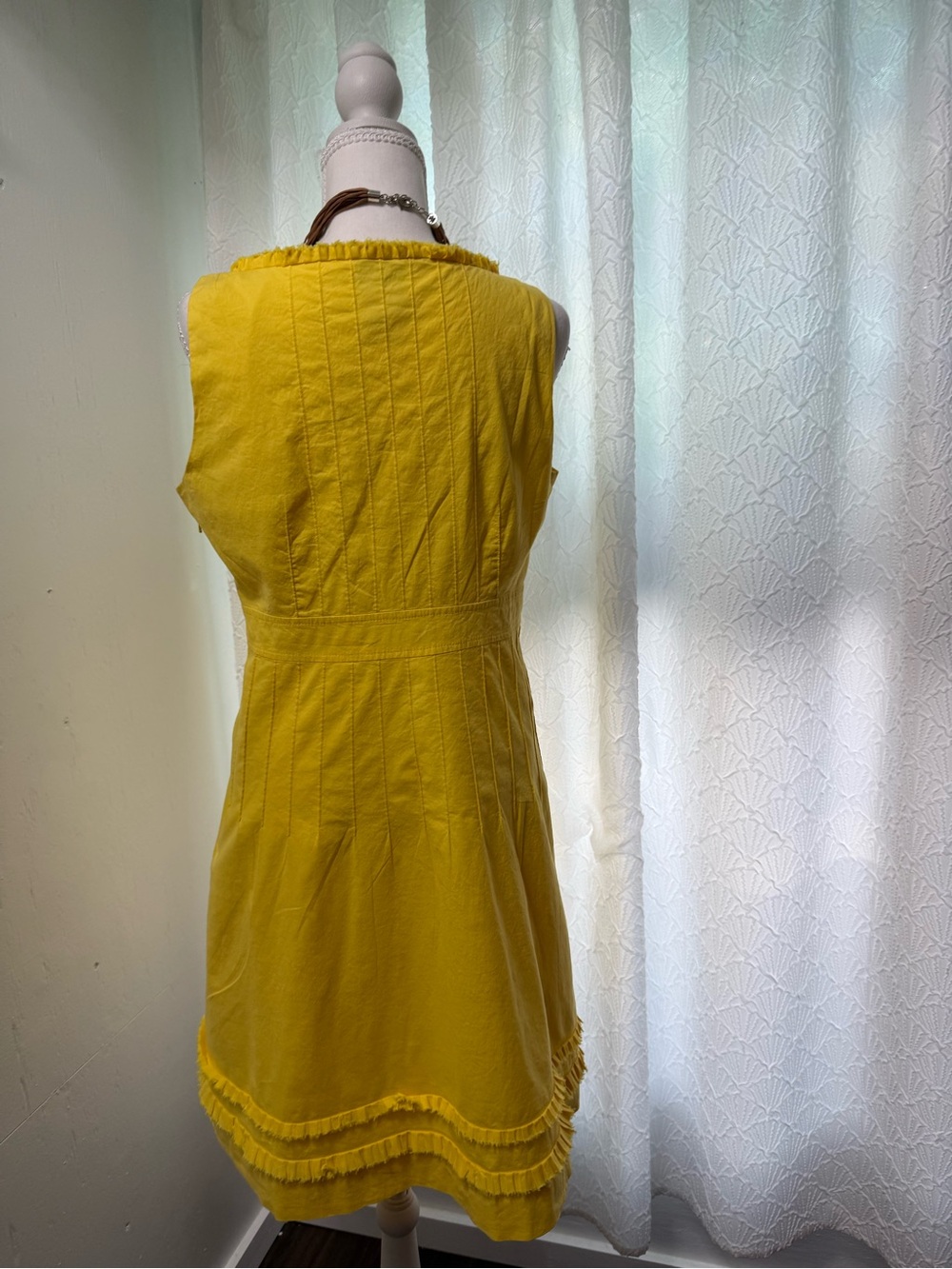 Tory Burch Yellow Sleeveless Midi Dress with Fringe Hem - Picture 5 of 10